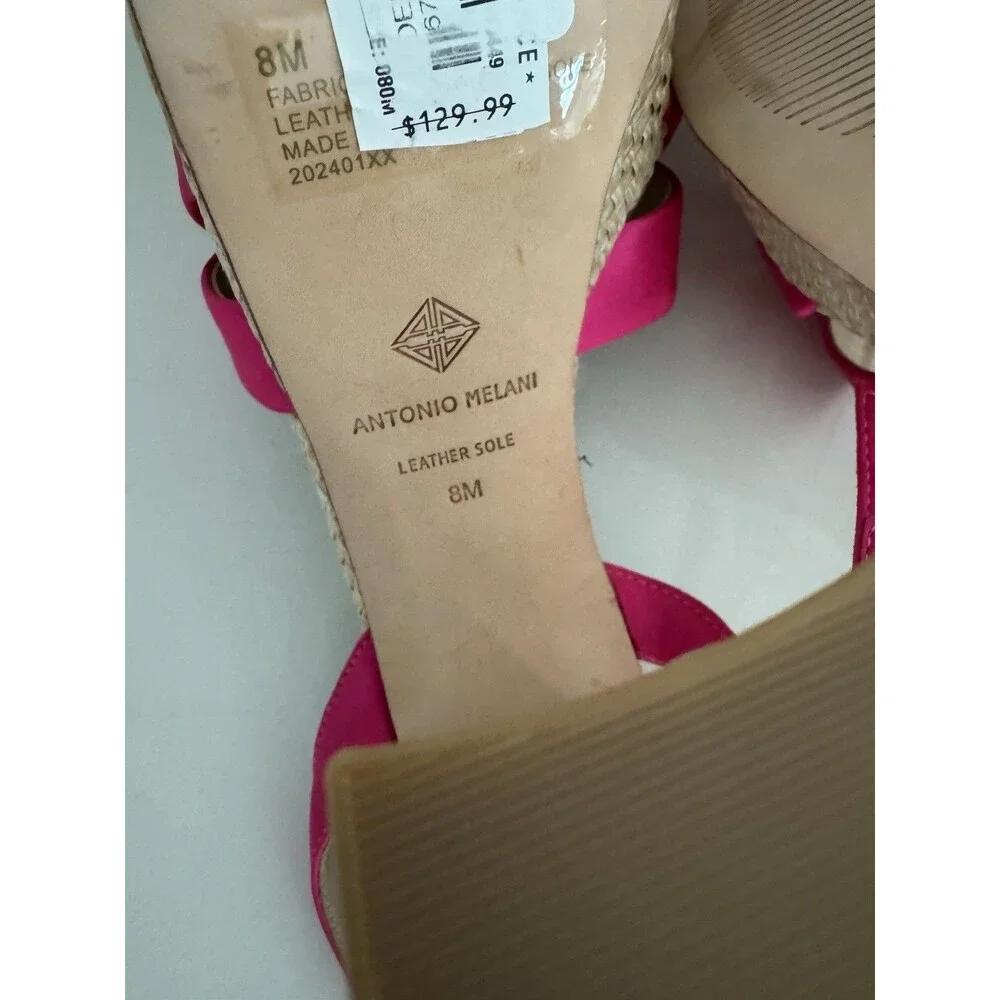 Antonio Melani Bindi Satin Bow Raffia Platform Sandal Hot Pink heel Size 8M NEW